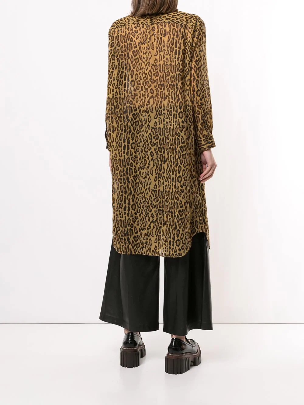 semi-sheer leopard print shirt dress - 4