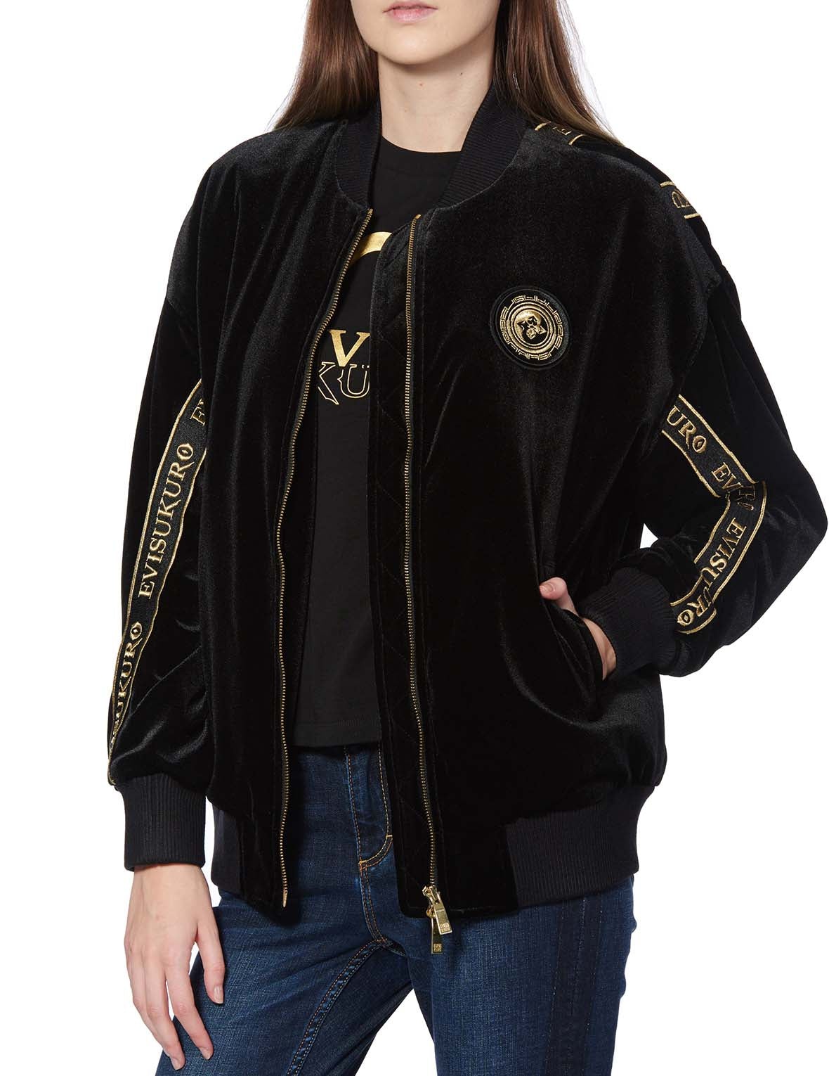 Logo Tape Padded Velvet Bomber Jacket - 8