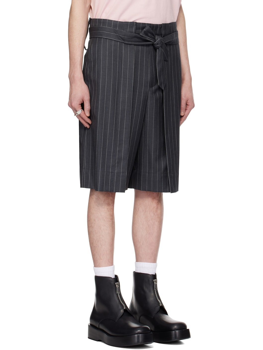 Gray Folded Front Pleat Shorts - 2
