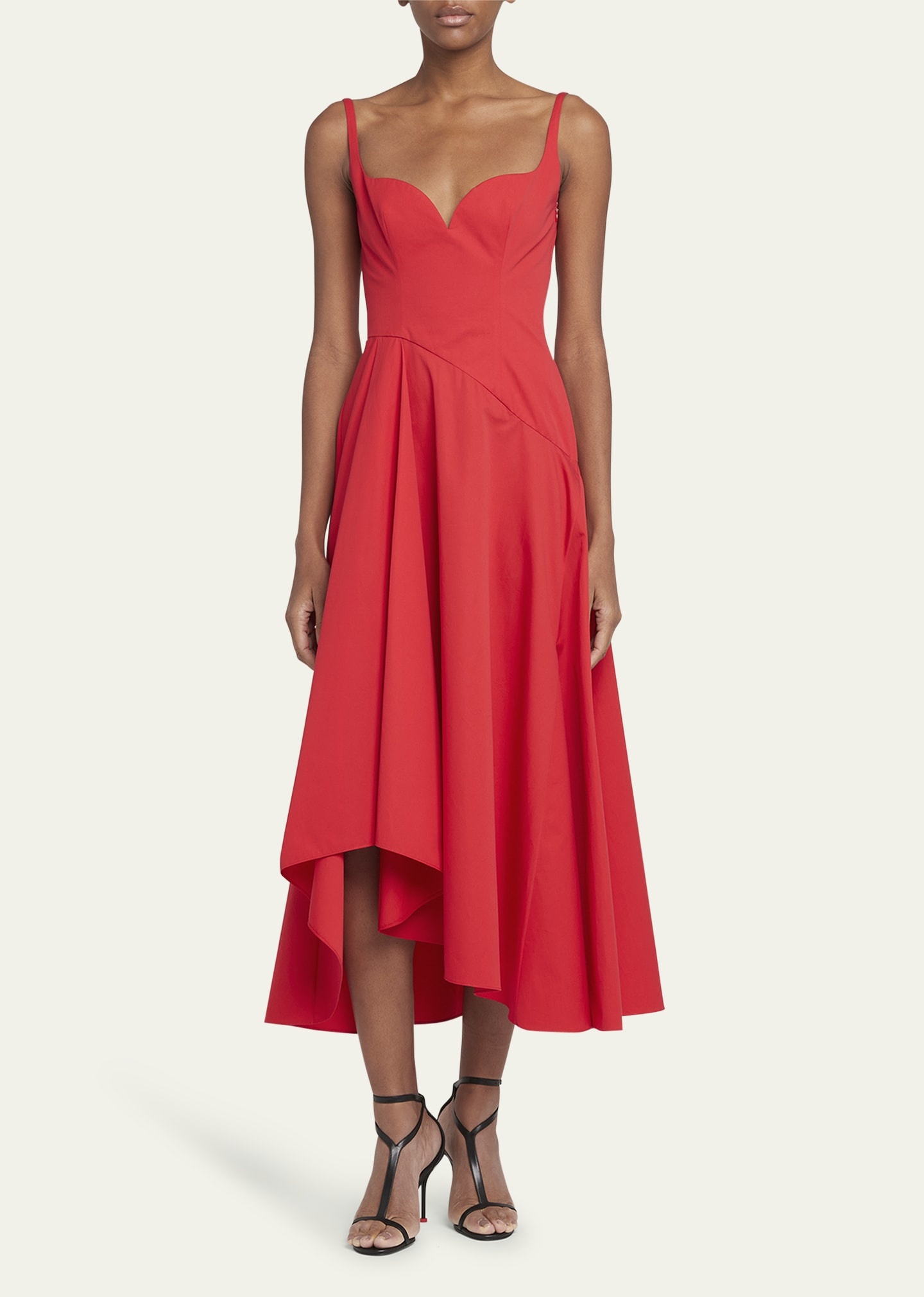 Sweetheart Midi Dress with Asymmetric Skirt - 2