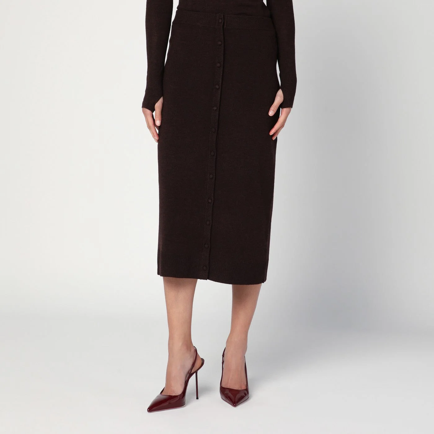 Brown midi skirt in wool blend - 1