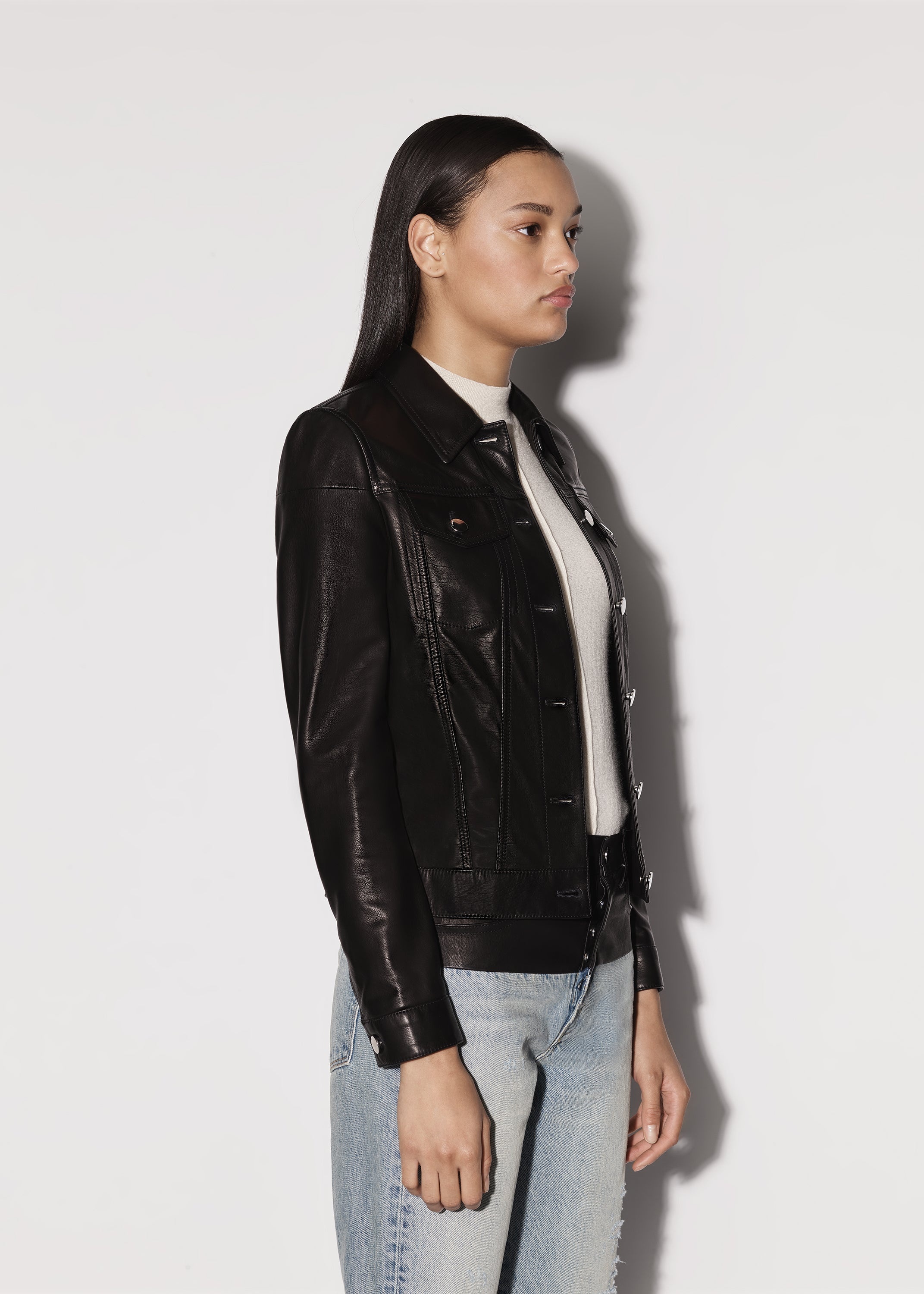 LEATHER STRONG SHOULDER TRUCKER JACKET - 6