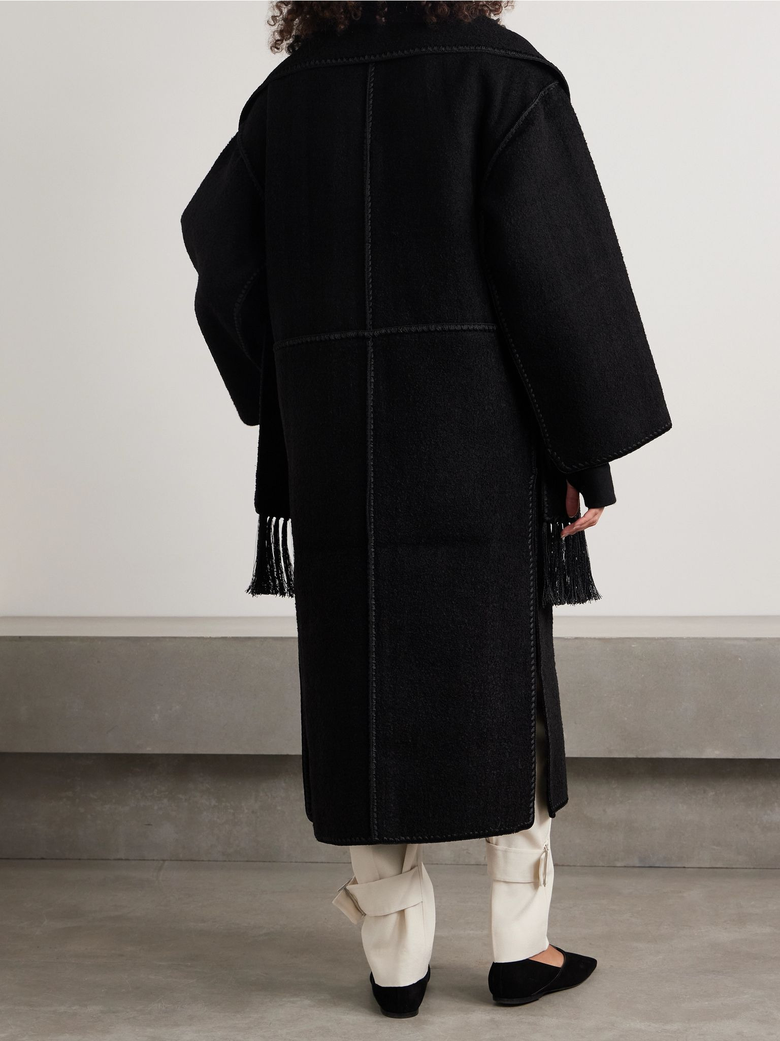 Draped fringed wool-blend bouclé jacket Black - 4