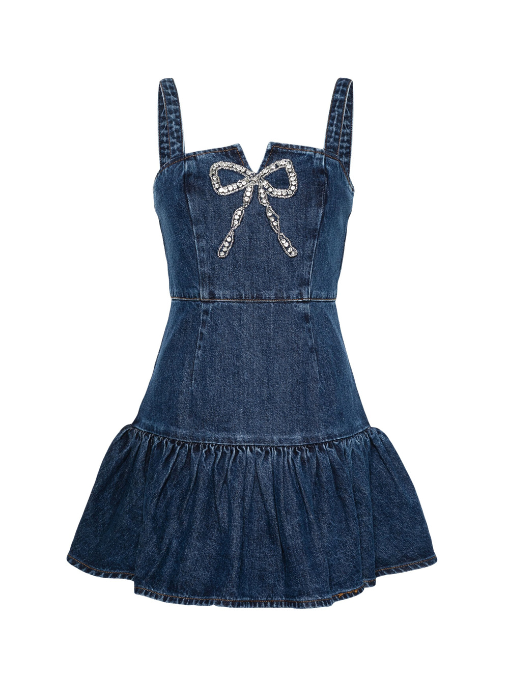 Bow Denim Mini Dress - 1