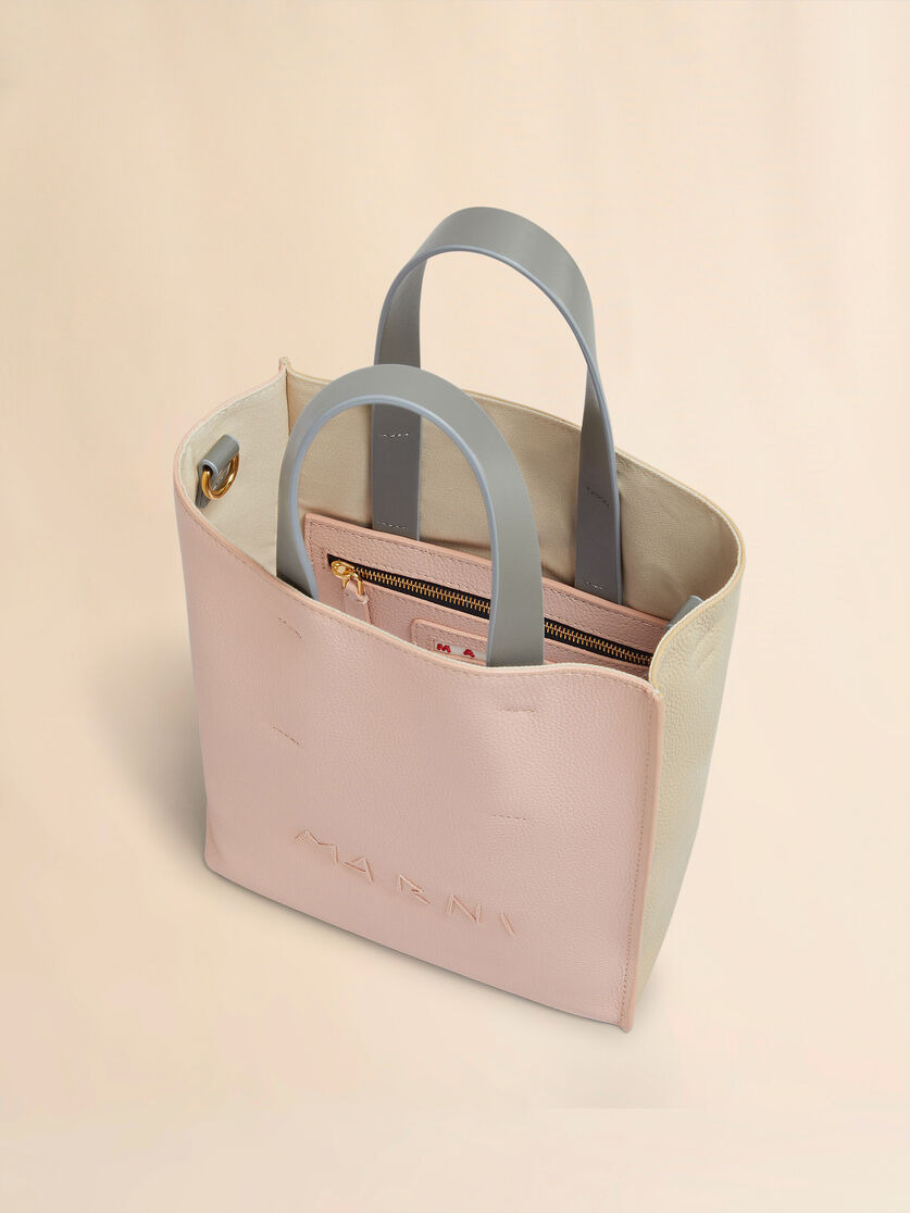 MUSEO SOFT MINI BAG IN LIGHT PINK AND BEIGE LEATHER WITH MARNI SYMBOL EMBROIDERY - 3