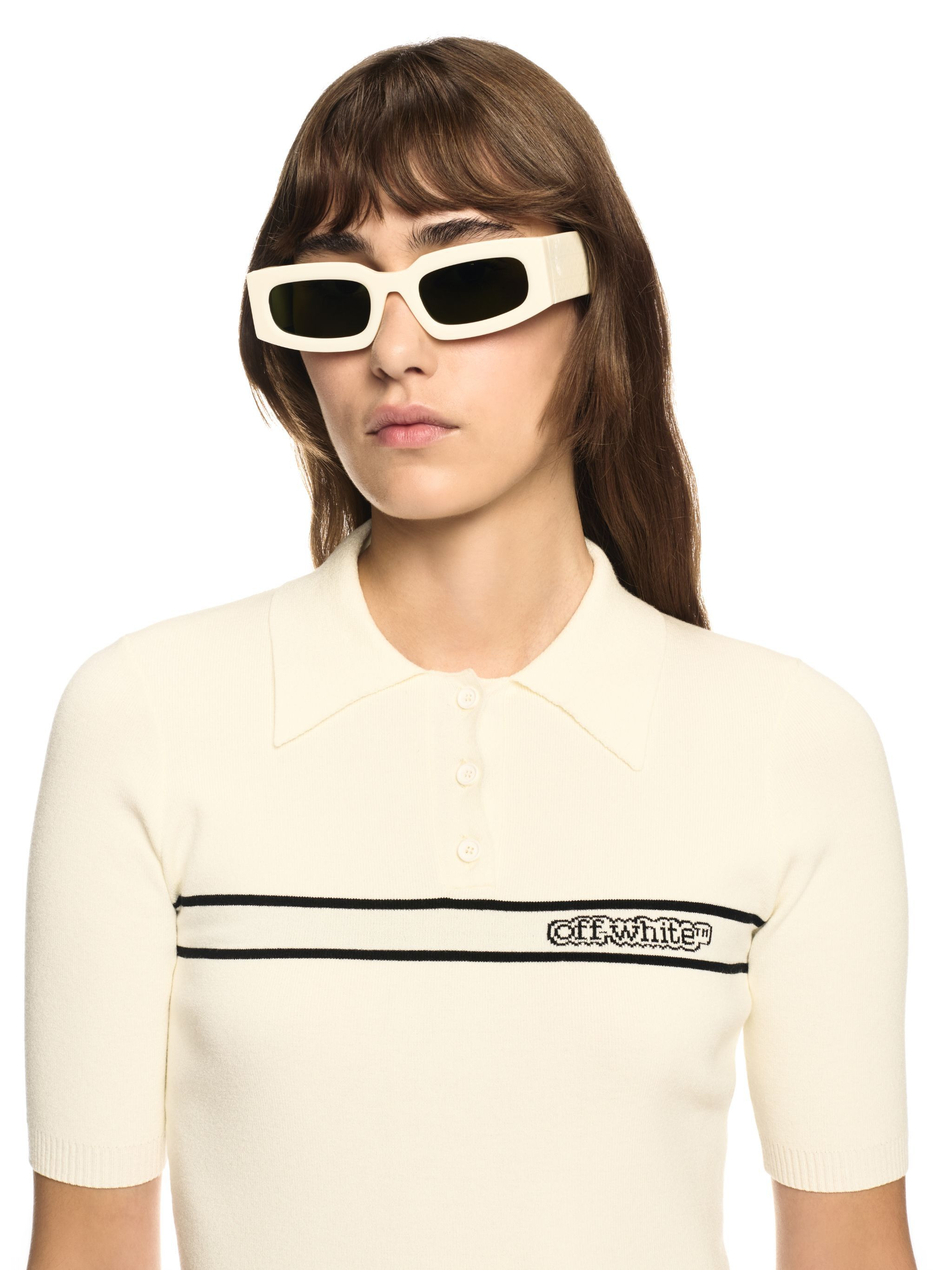 Cream Striped Knit Polo Shirt - 5