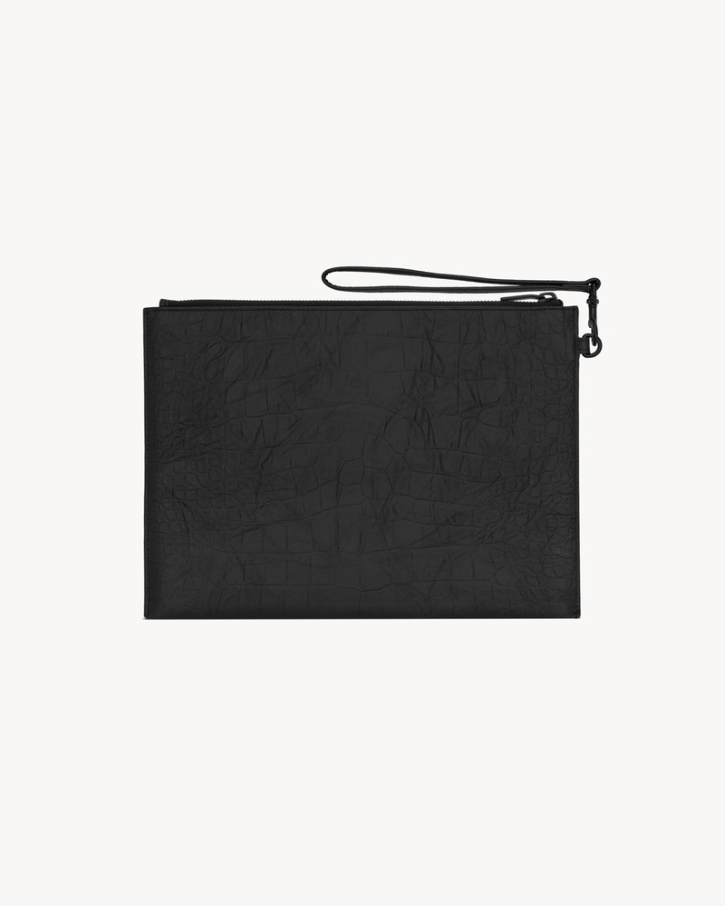 SAINT LAURENT CASSANDRE ZIPPED TABLET HOLDER IN CROCODILE-EMBOSSED LEATHER outlook