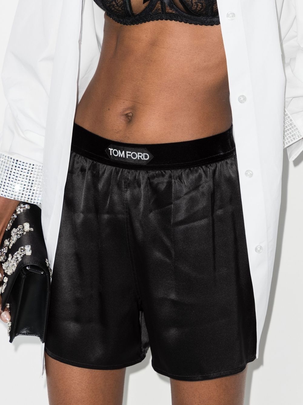 logo-waistband silk shorts - 2