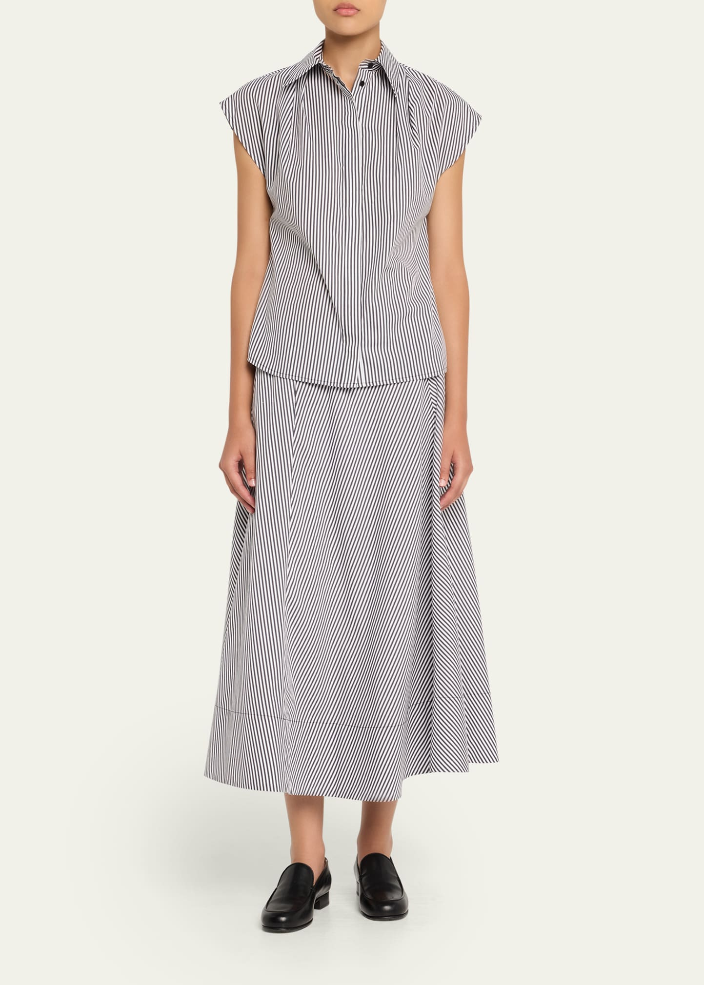 Gabi Striped Cap-Sleeve Button-Down Shirt - 2