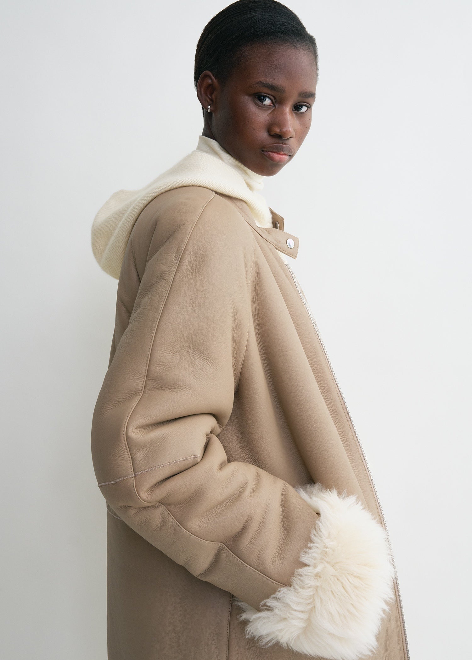 Two-way shearling coat cream/caramel - 6