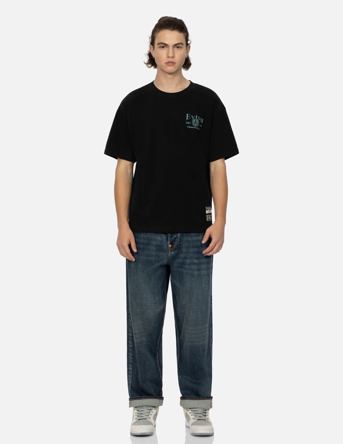 WASHED LOGO AND GODHEAD SLOT COATED RELAX FIT JEANS - 6