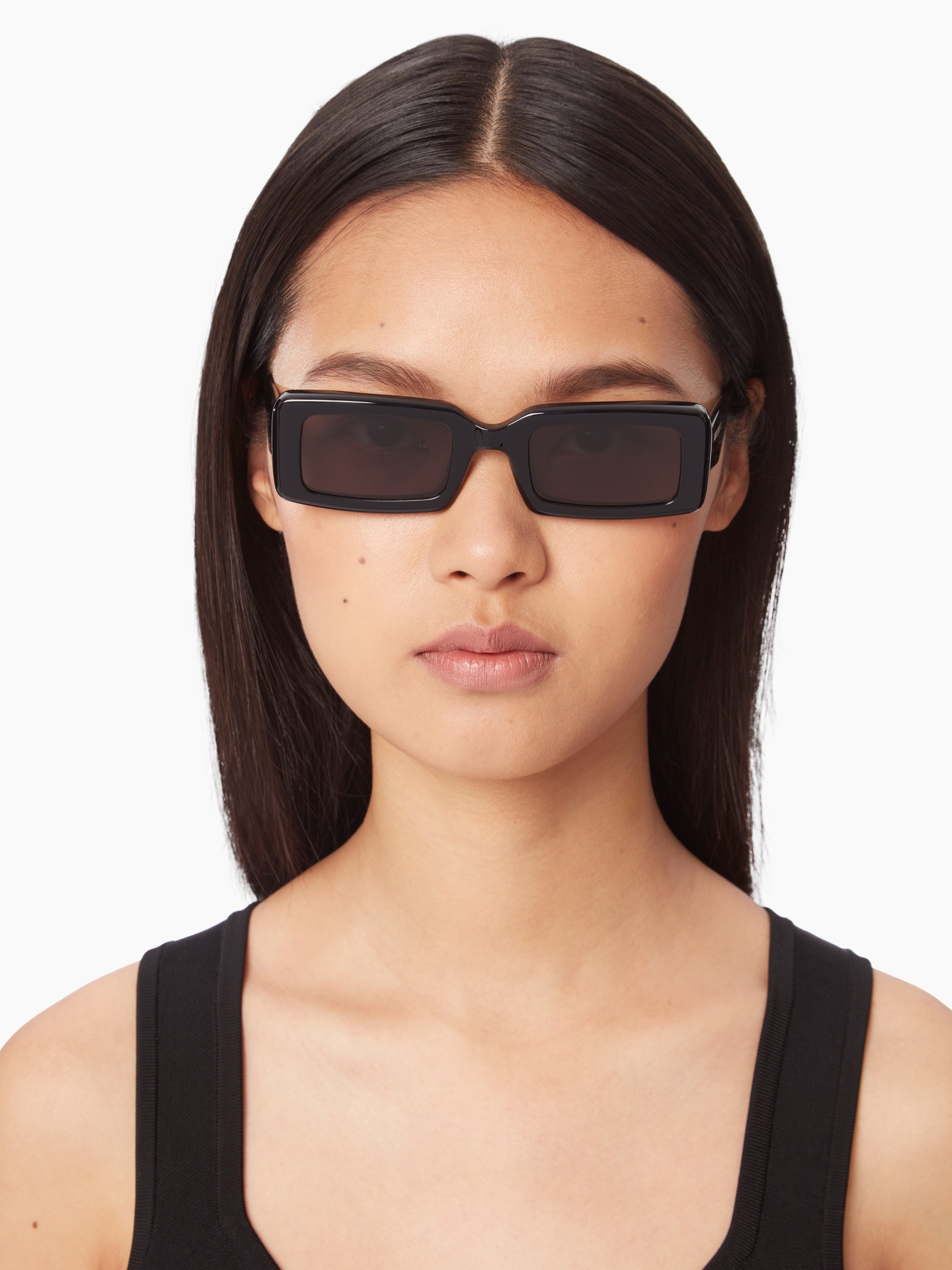Waves rectangular shiny black Sunglasses - 2