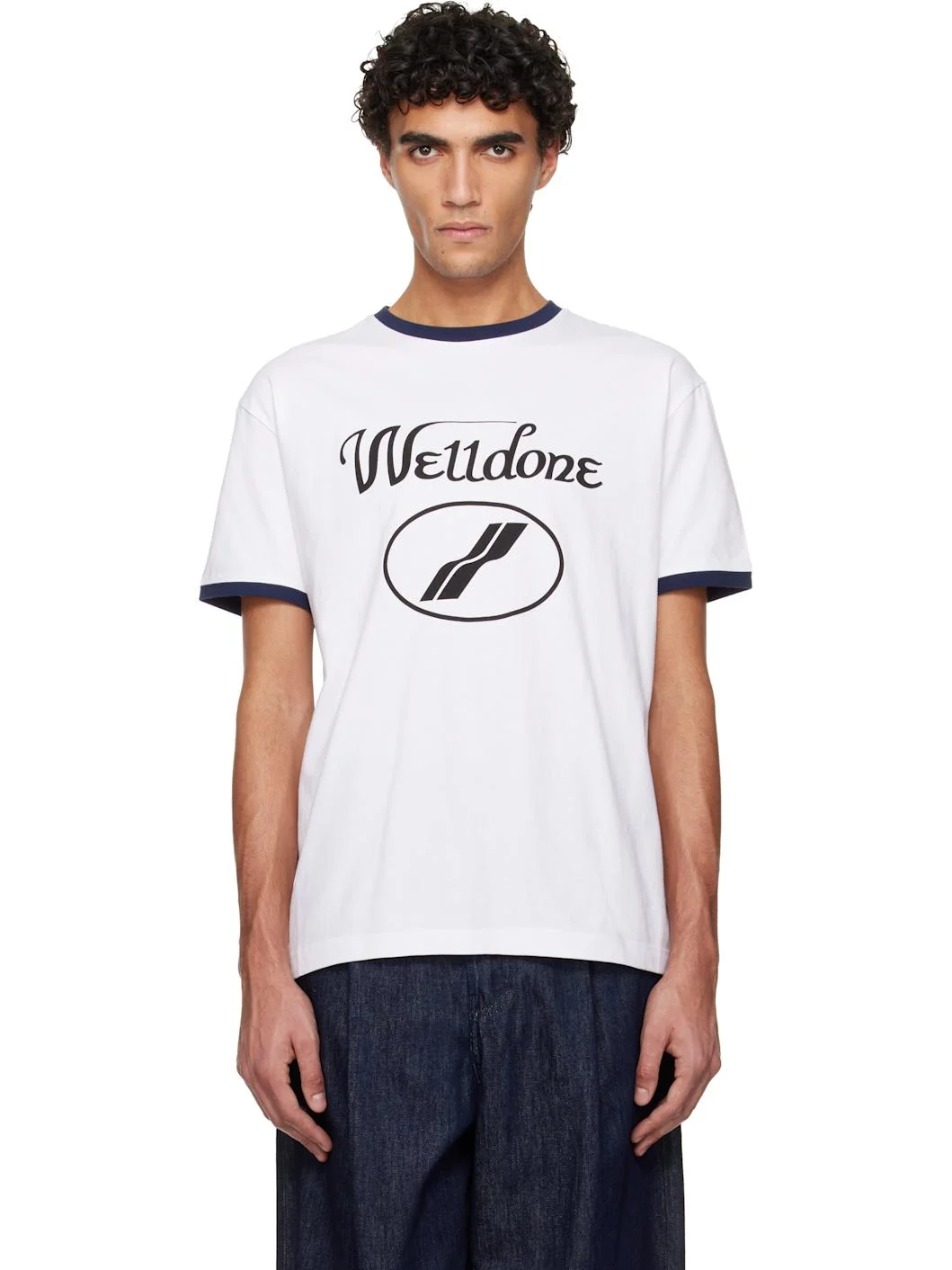 White Cursive Logo Fitted Ringer T-shirt - 1