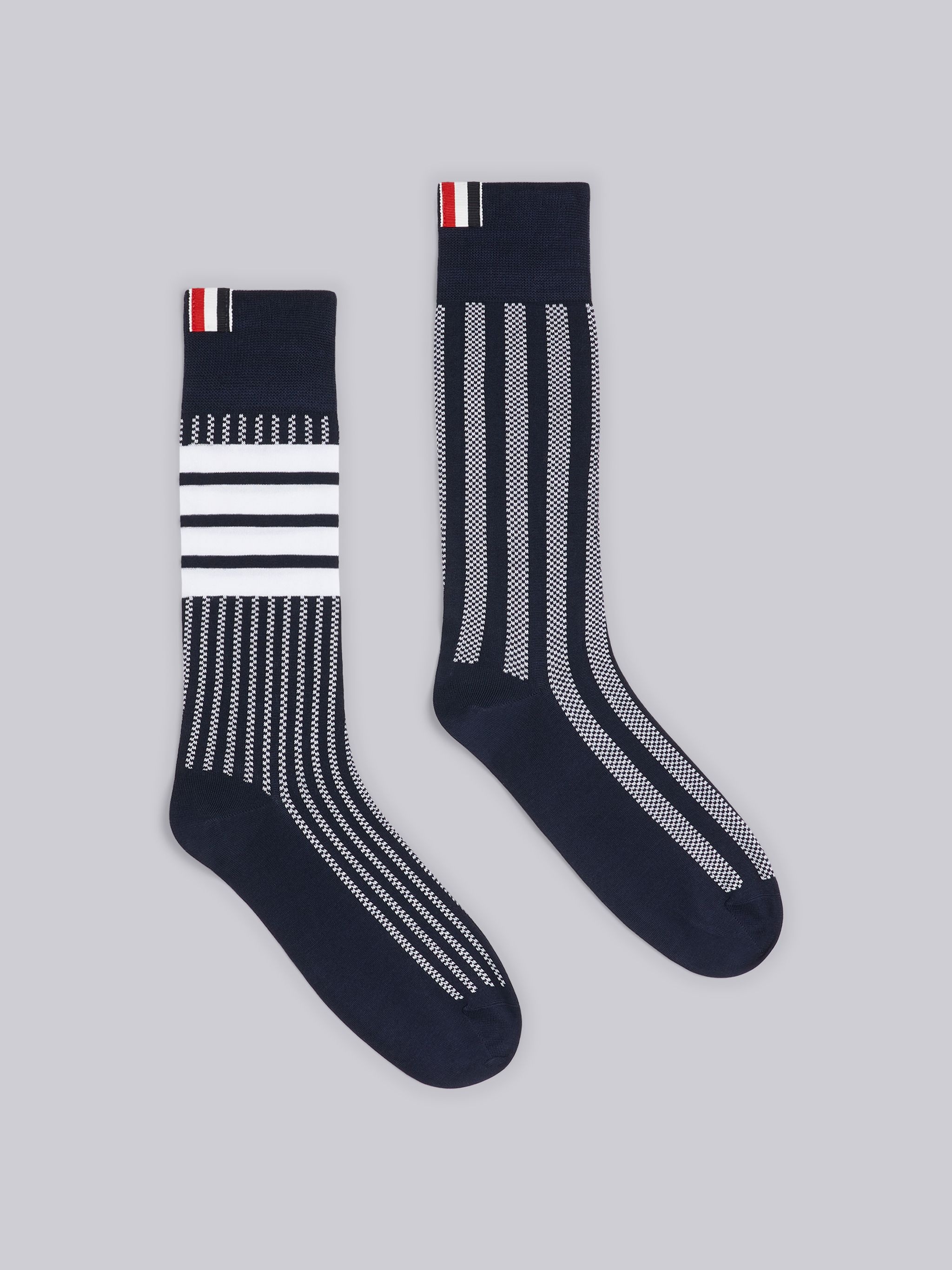 Navy Cotton Seersucker Mid-Calf Socks - 1