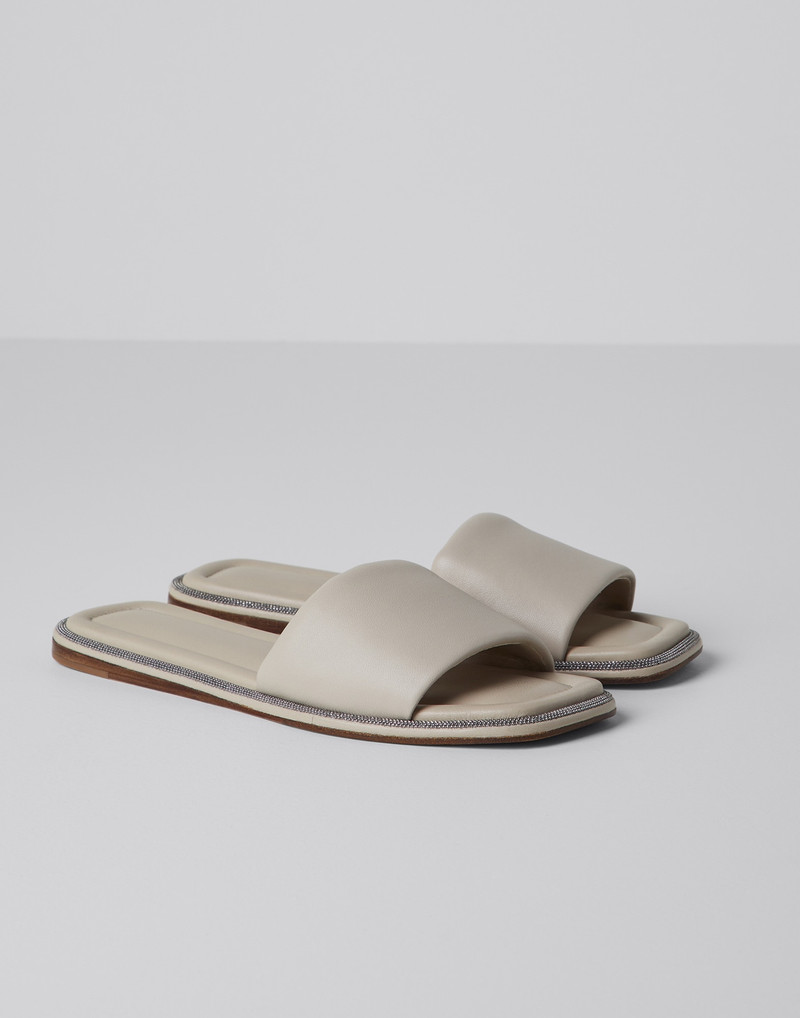 Brunello Cucinelli Nappa leather slides with shiny welt outlook