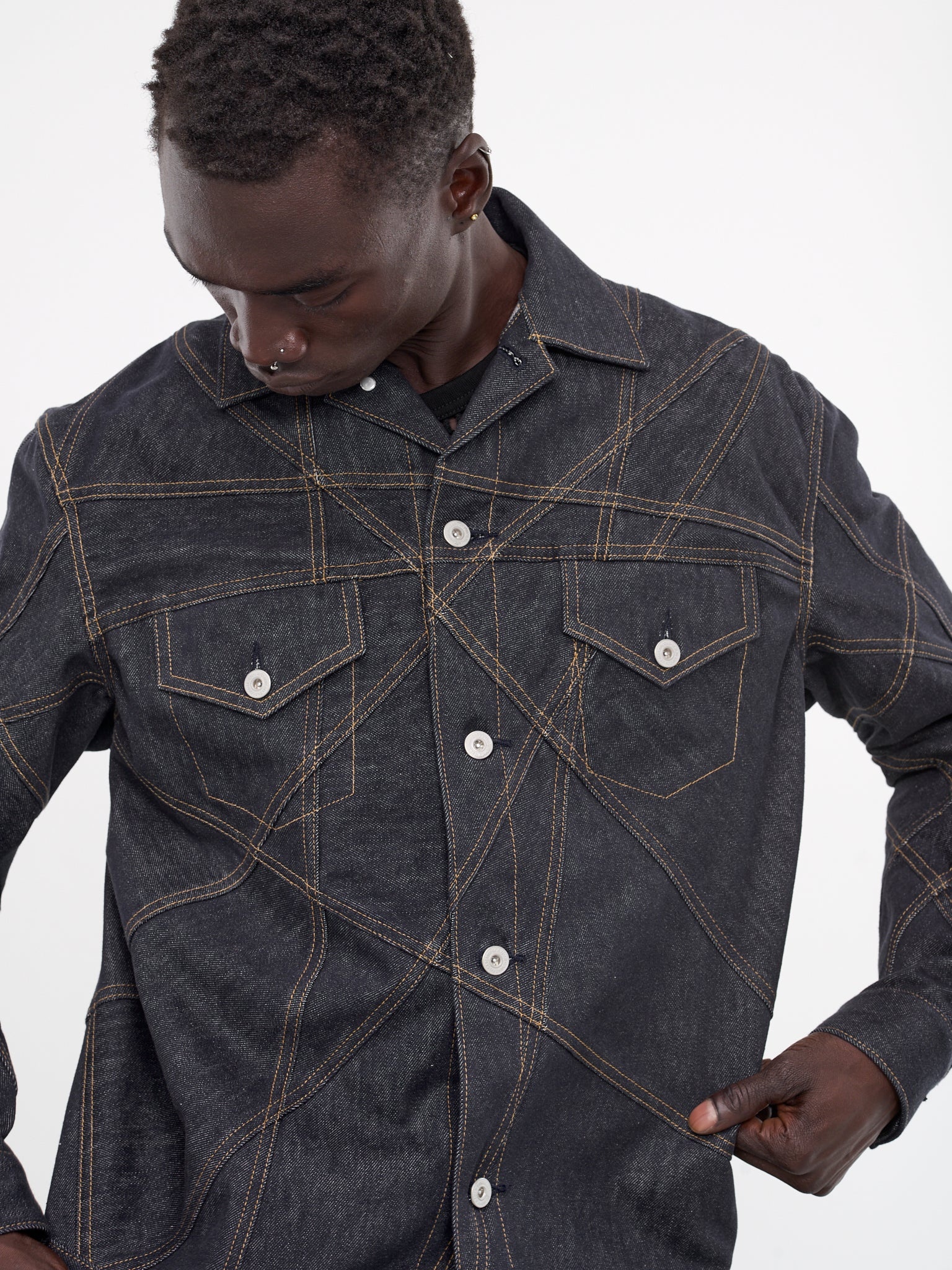 ジャケット・アウター JUNYA WATANAB Leather Panel Denim Jacket Denim Leather Jacket by Junya Watanabe - La Garçonne