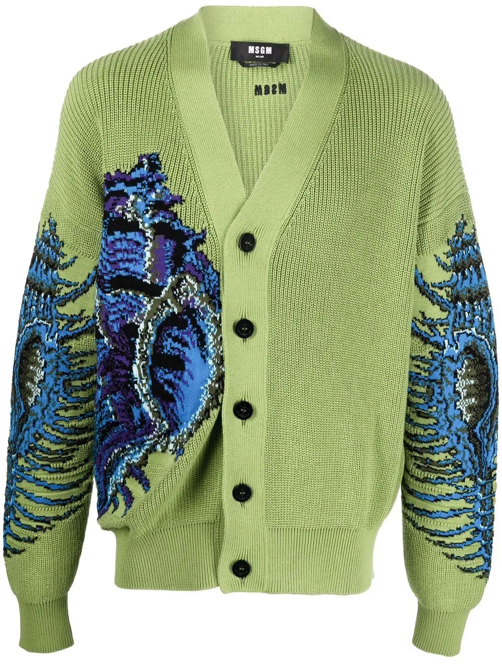 intarsia ribbed-knit cardigan - 1