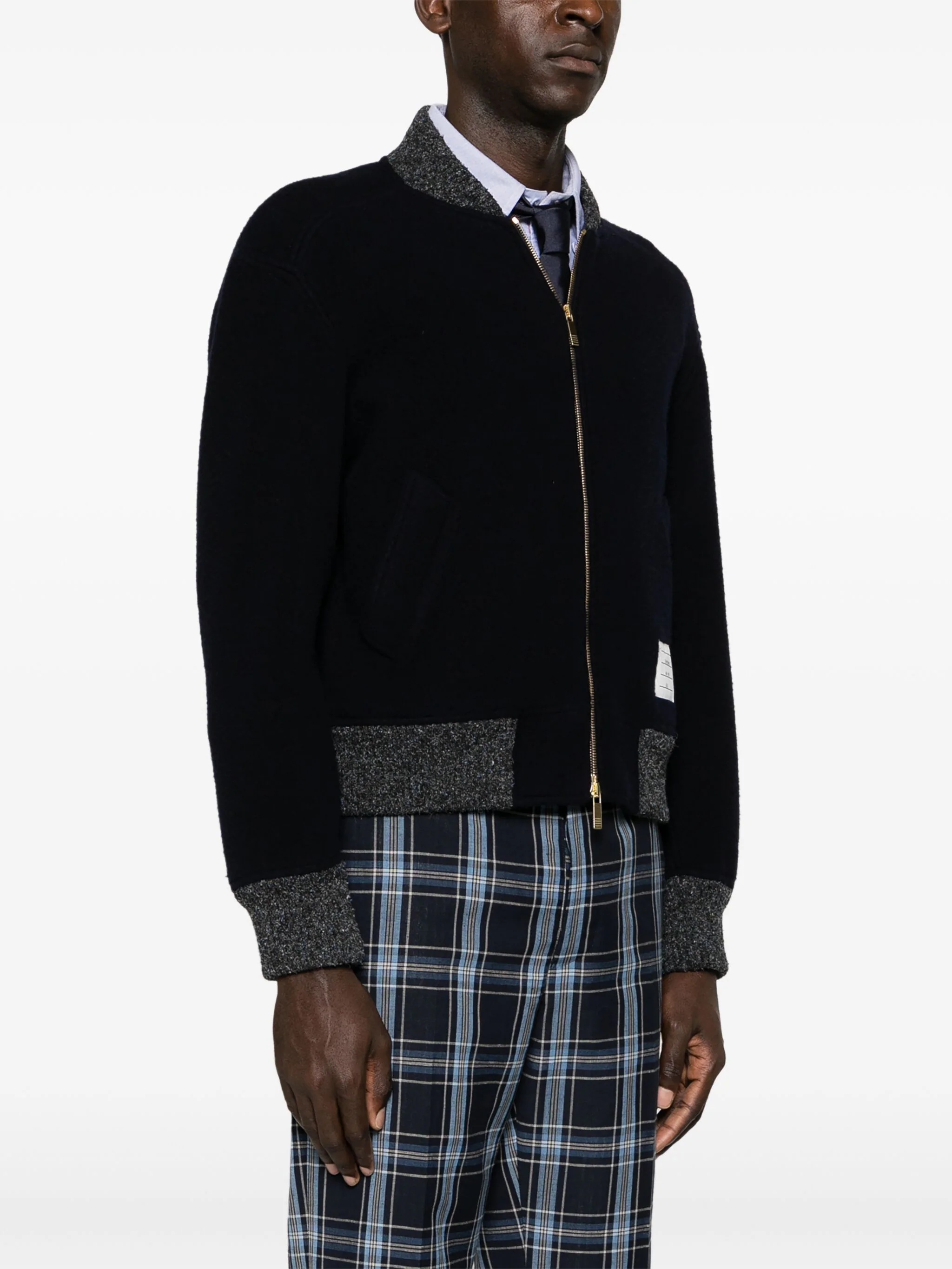 THOM BROWNE Men Bomber W/CB Rwb Stripe In Wool Fleece - 1