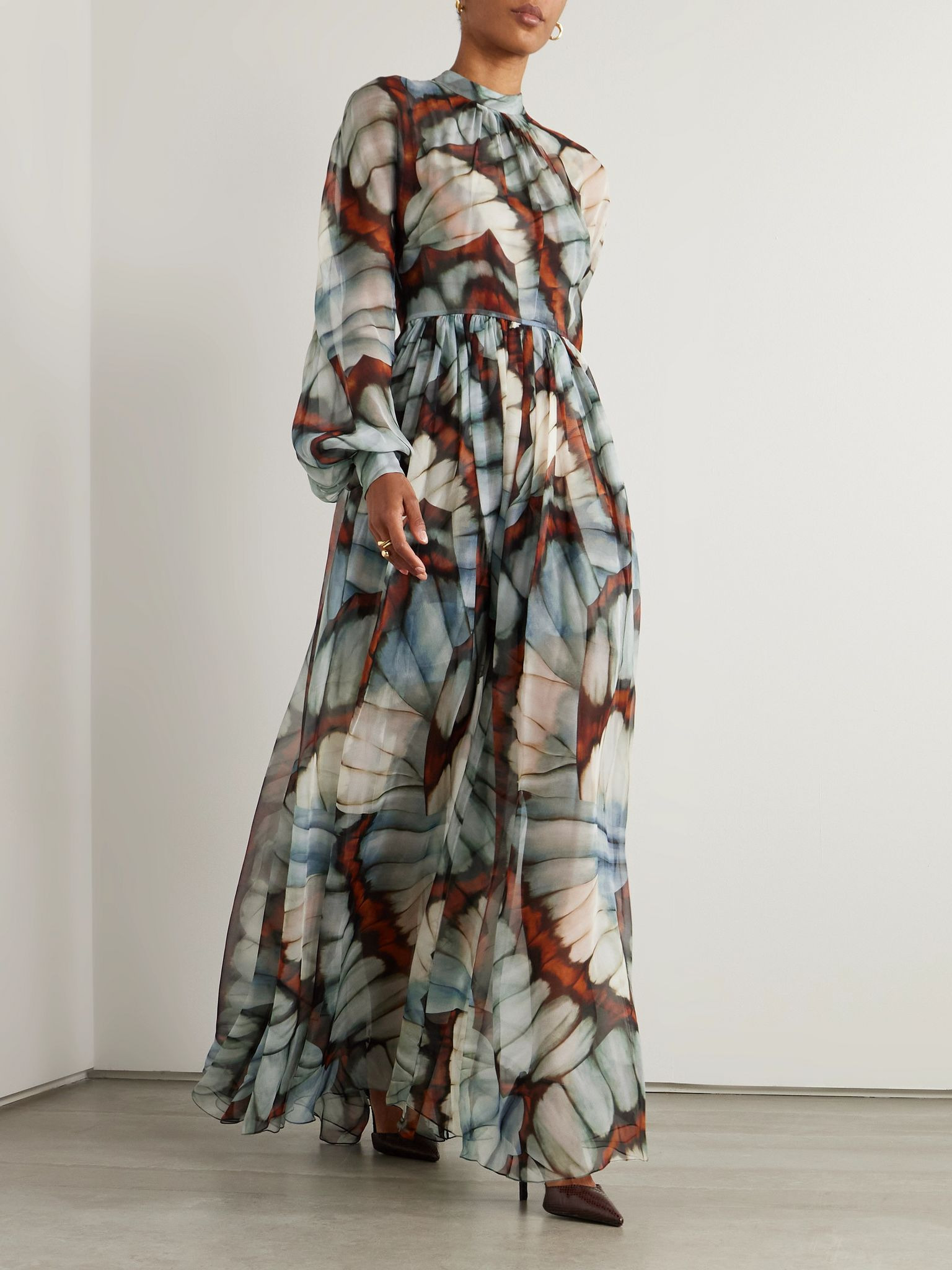 Printed silk-chiffon gown Blue - 2