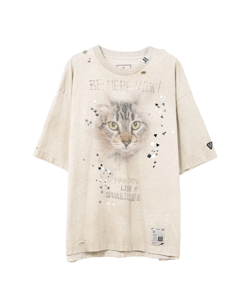 Cat Printed Embellished Distressed T-shirt 25