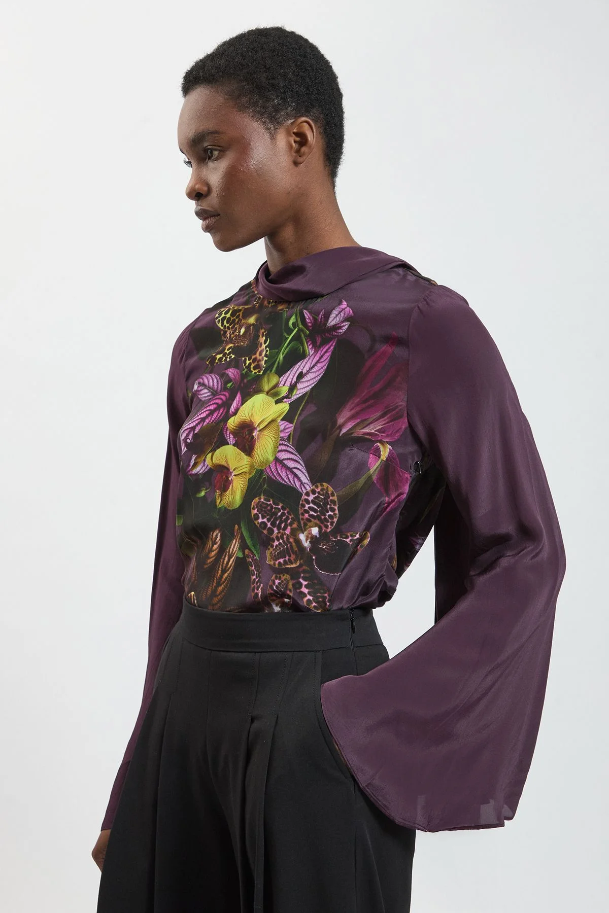 Placement Orchid Print Drama Sleeve Top - 1