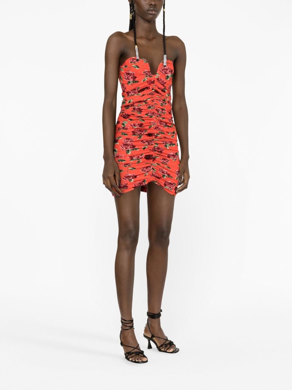 rose-print ruched bustier minidress - 4