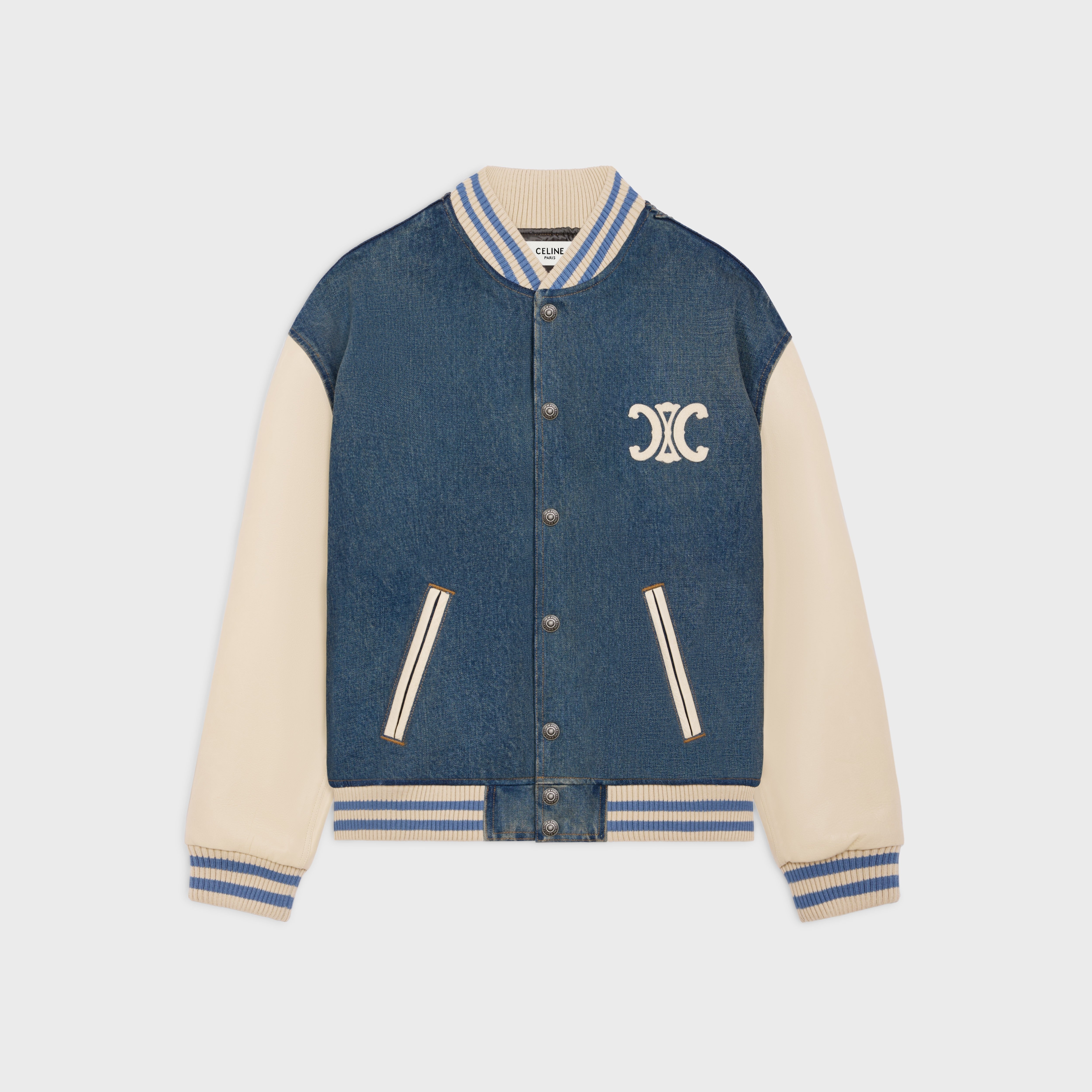 CELINE loose triomphe teddy in trail wash denim | REVERSIBLE