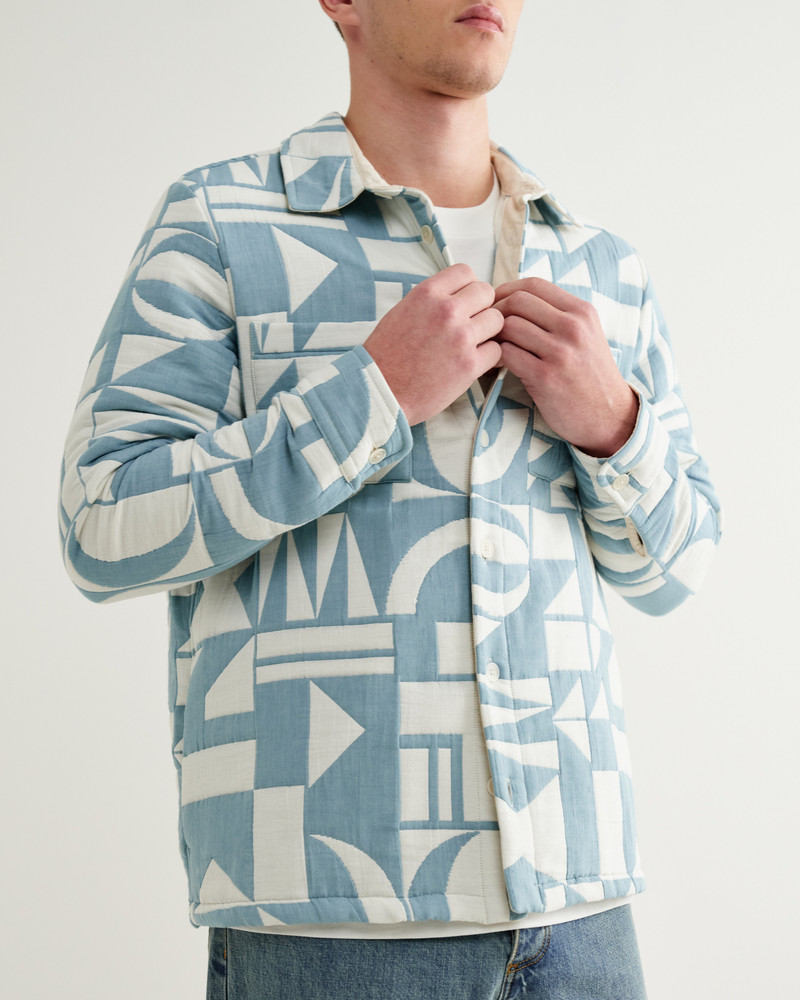 Otto - Light Blue And Ecru Quilted Jacquard Overshirt 3
