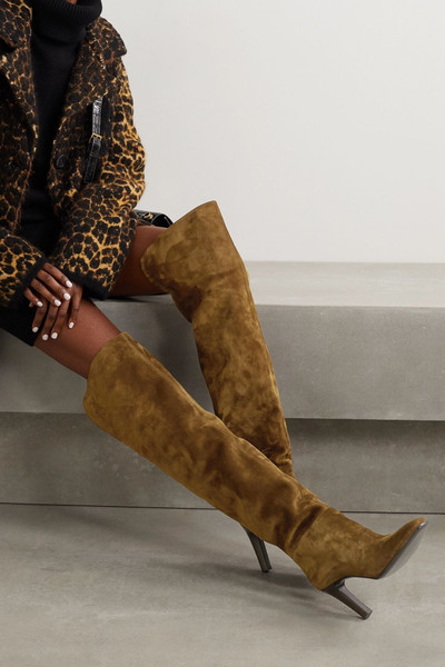 SAINT LAURENT Blu suede over-the-knee boots outlook