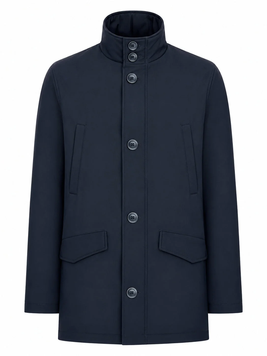 TECHNICAL FABRIC COAT WITH HIGH COLLAR AND BUTTONS - 1