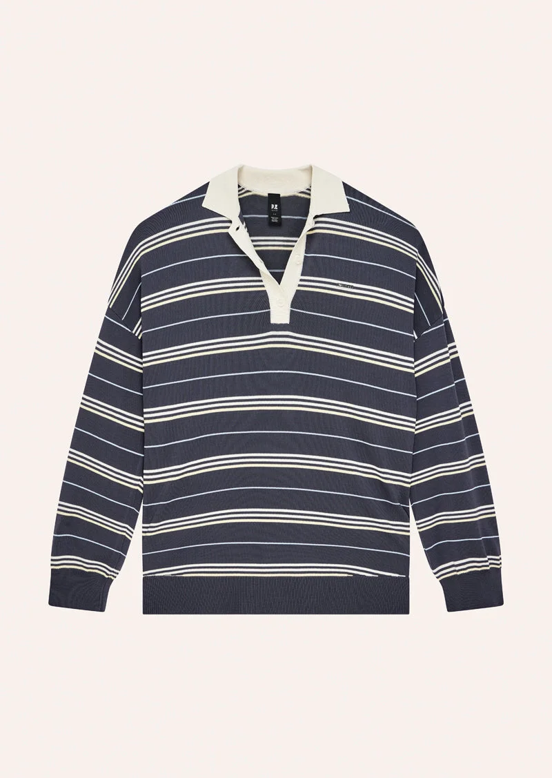 STRATA RUGBY KNIT IN MARINE BLUE STRIPE - 1