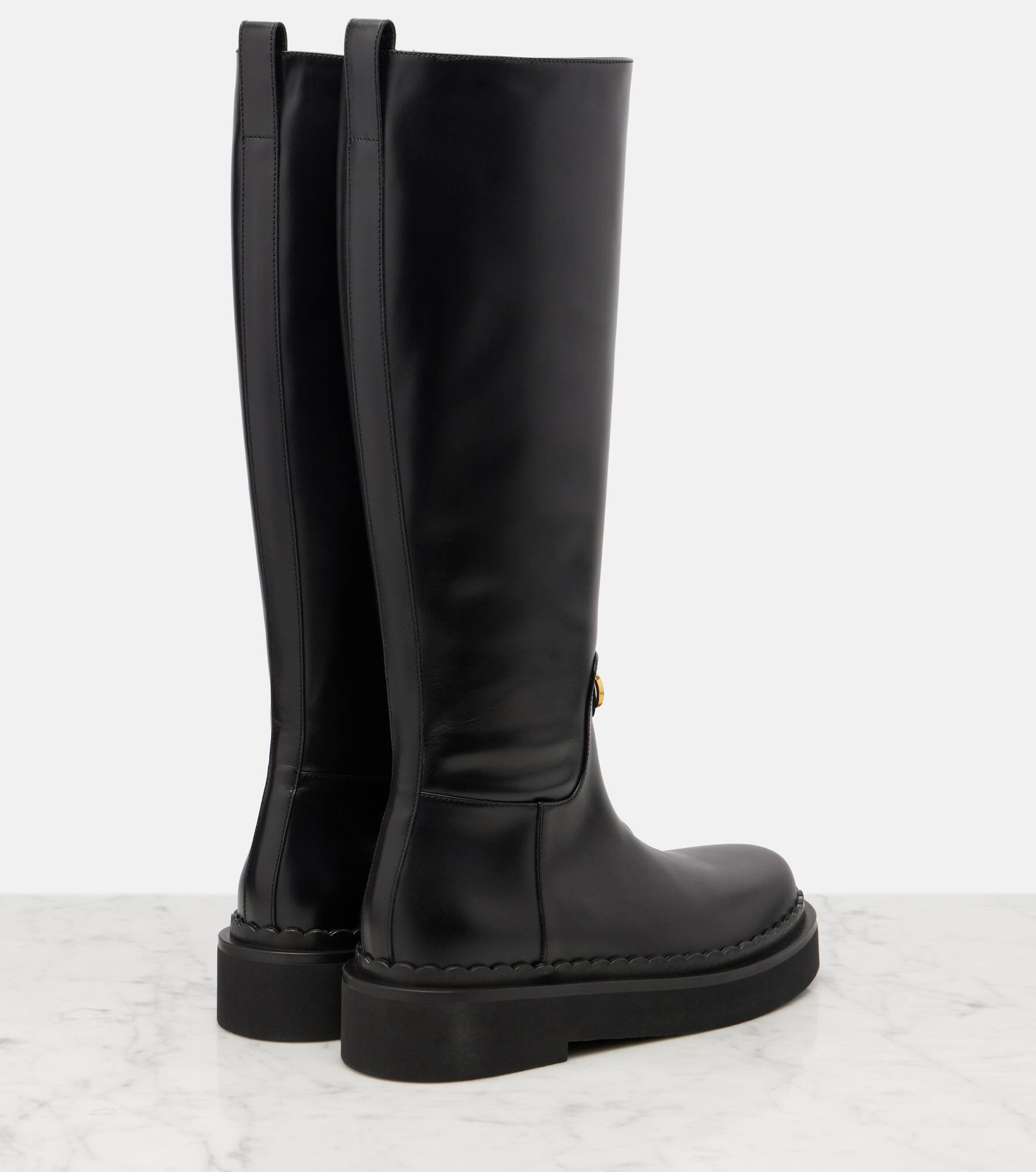 VLogo leather knee-high boots - 2