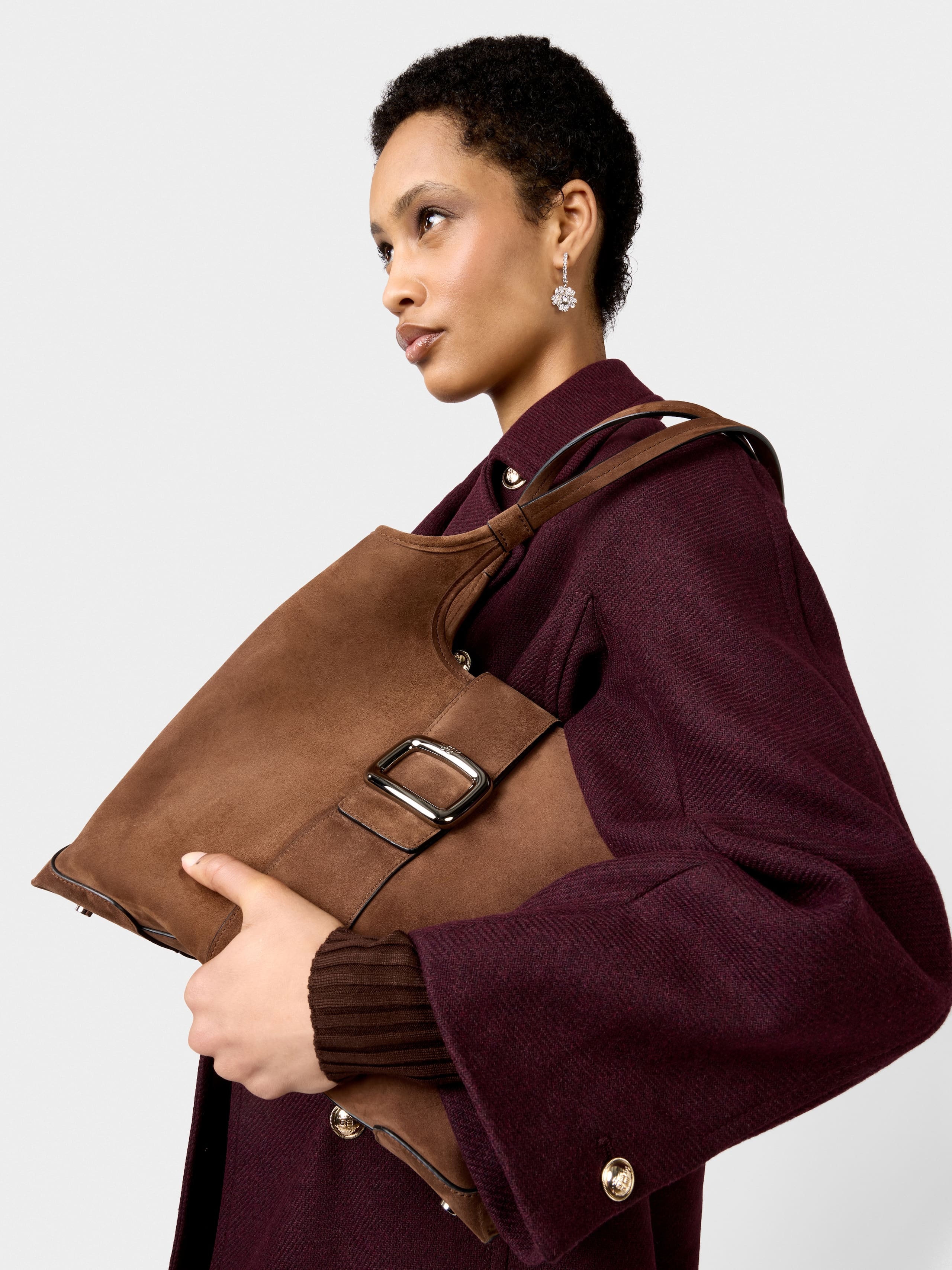 Viv' Choc Medium Shopping Bag in suede - 10