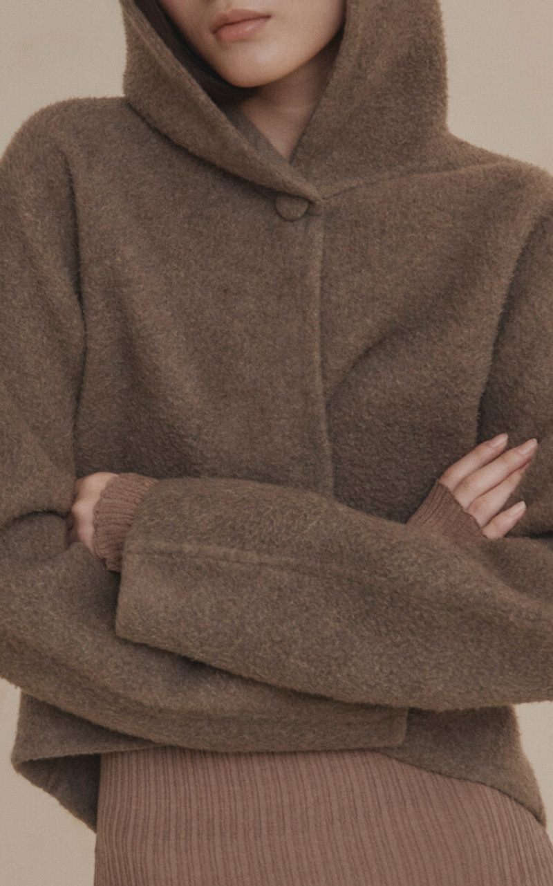 cortana Abrazo Hooded Cropped Cashmere Jacket taupe outlook