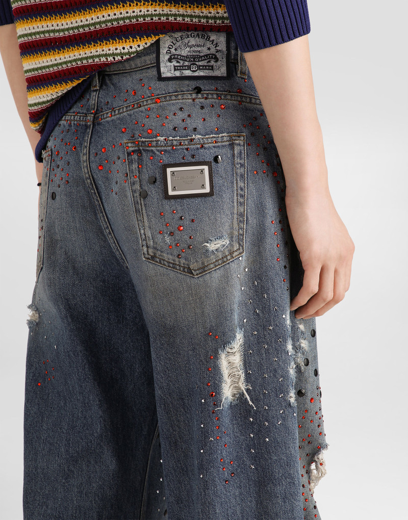 Denim trousers with rhinestones 5