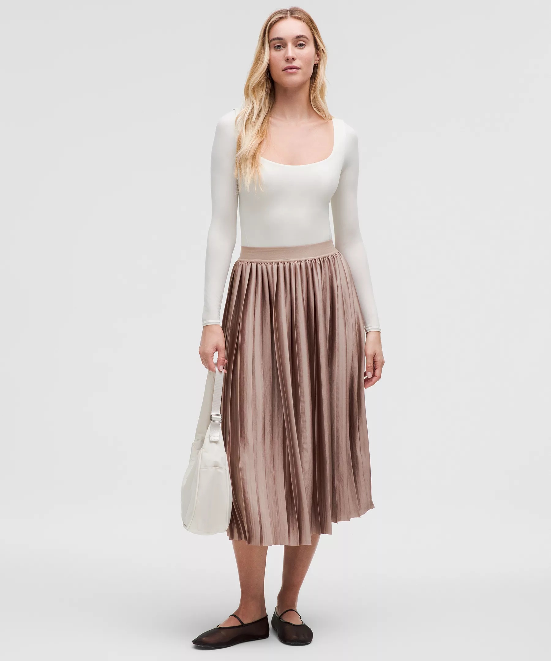 Satin Pleated Midi Skirt - 2