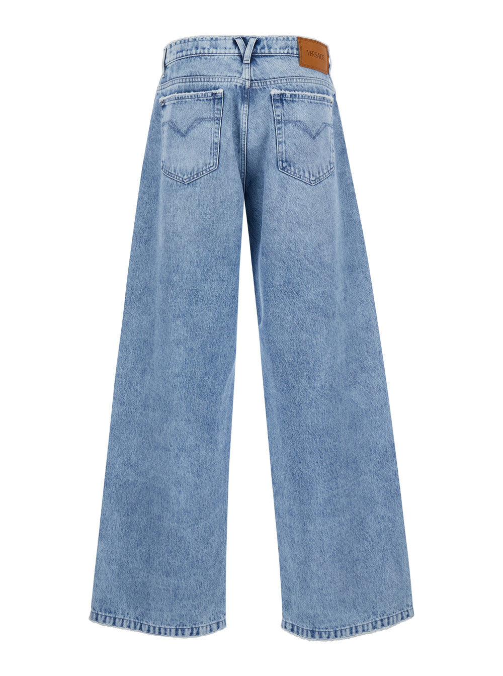 Versace Men Light Blue Five Pocket Jeans With Logo Patch In Denim Woman - 2