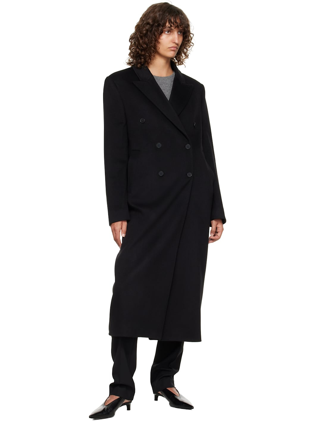 Black Rosco Double Breasted Long Coat - 4