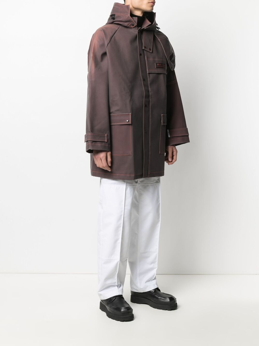 contrast stitching hooded raincoat - 3