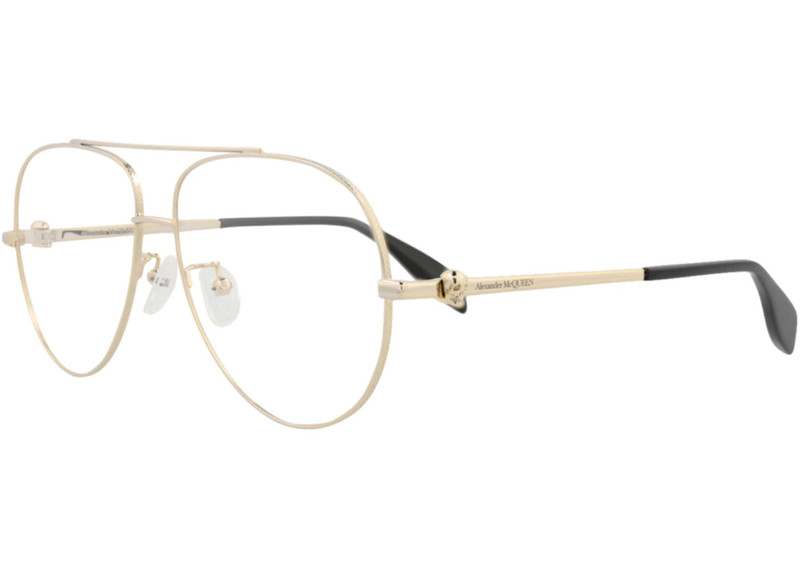 Alexander McQueen Alexander McQueen Aviator-Frame Metal Optical Frames Gold Gold Transparent (AM0260O-30008696-001) outlook