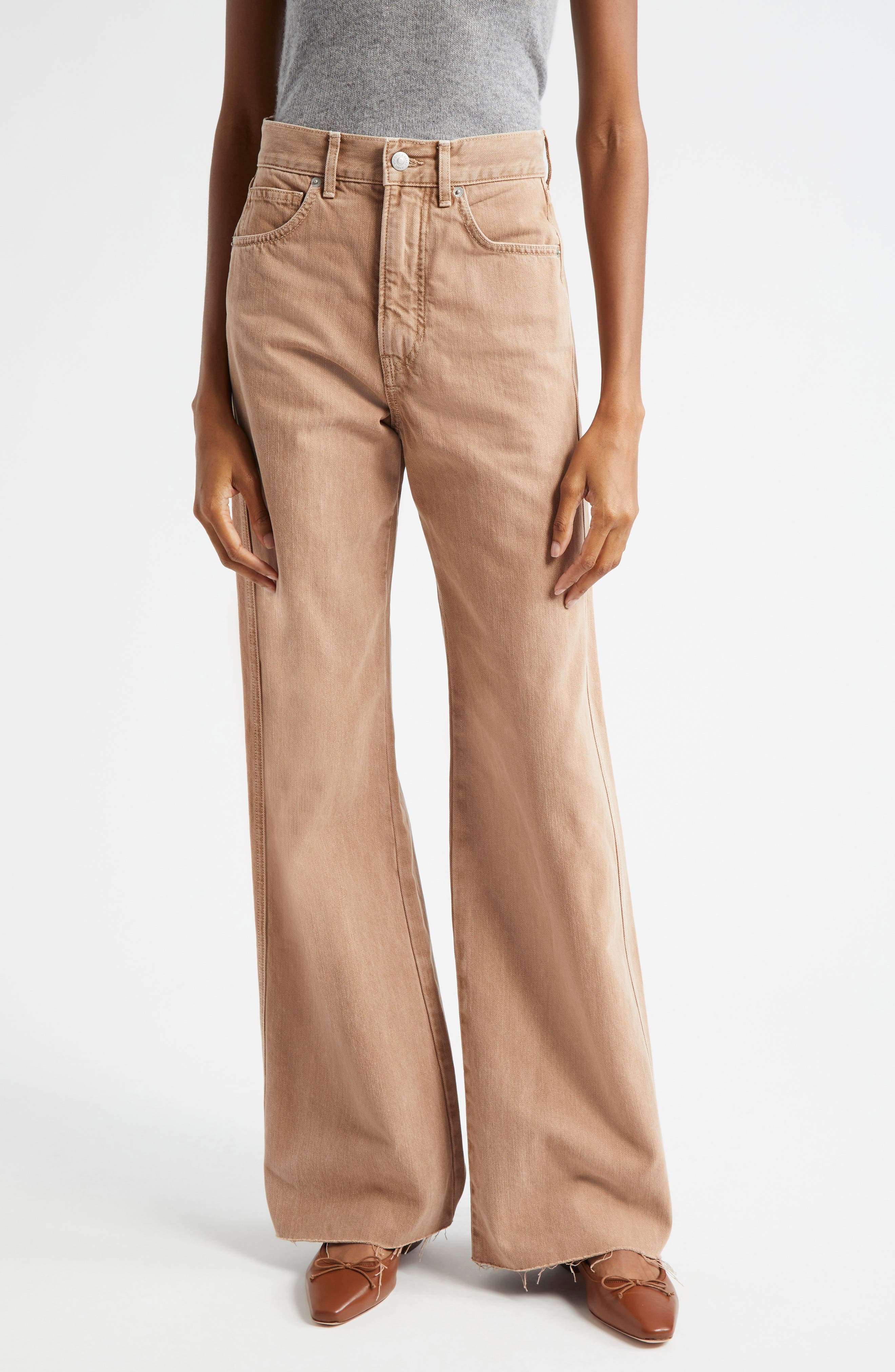 Veronica Beard Taylor High Waist Wide Leg Jeans in Tan Sierra at Nordstrom - 1