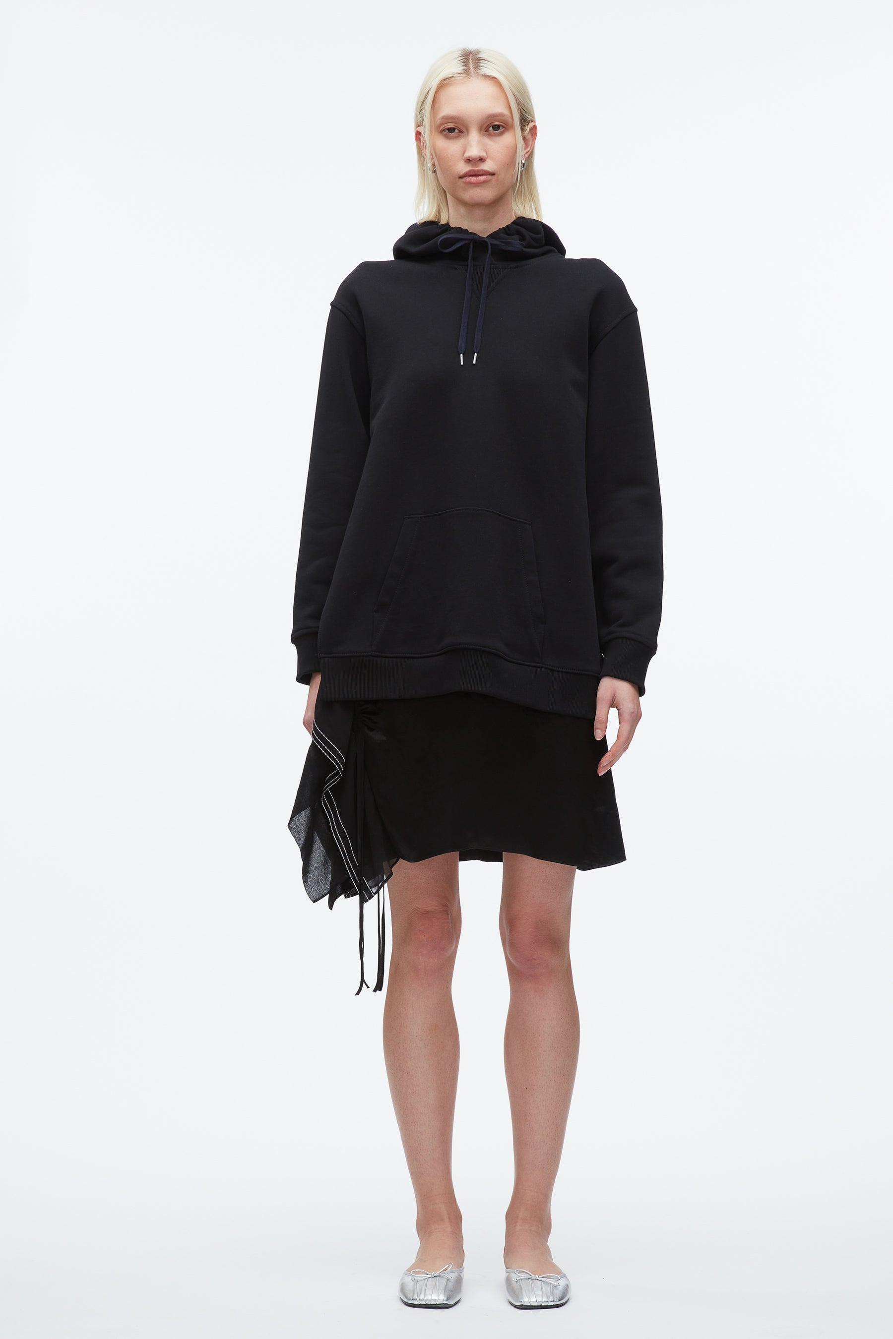 Hoodie Combo Dress with Satin Skirt - 2