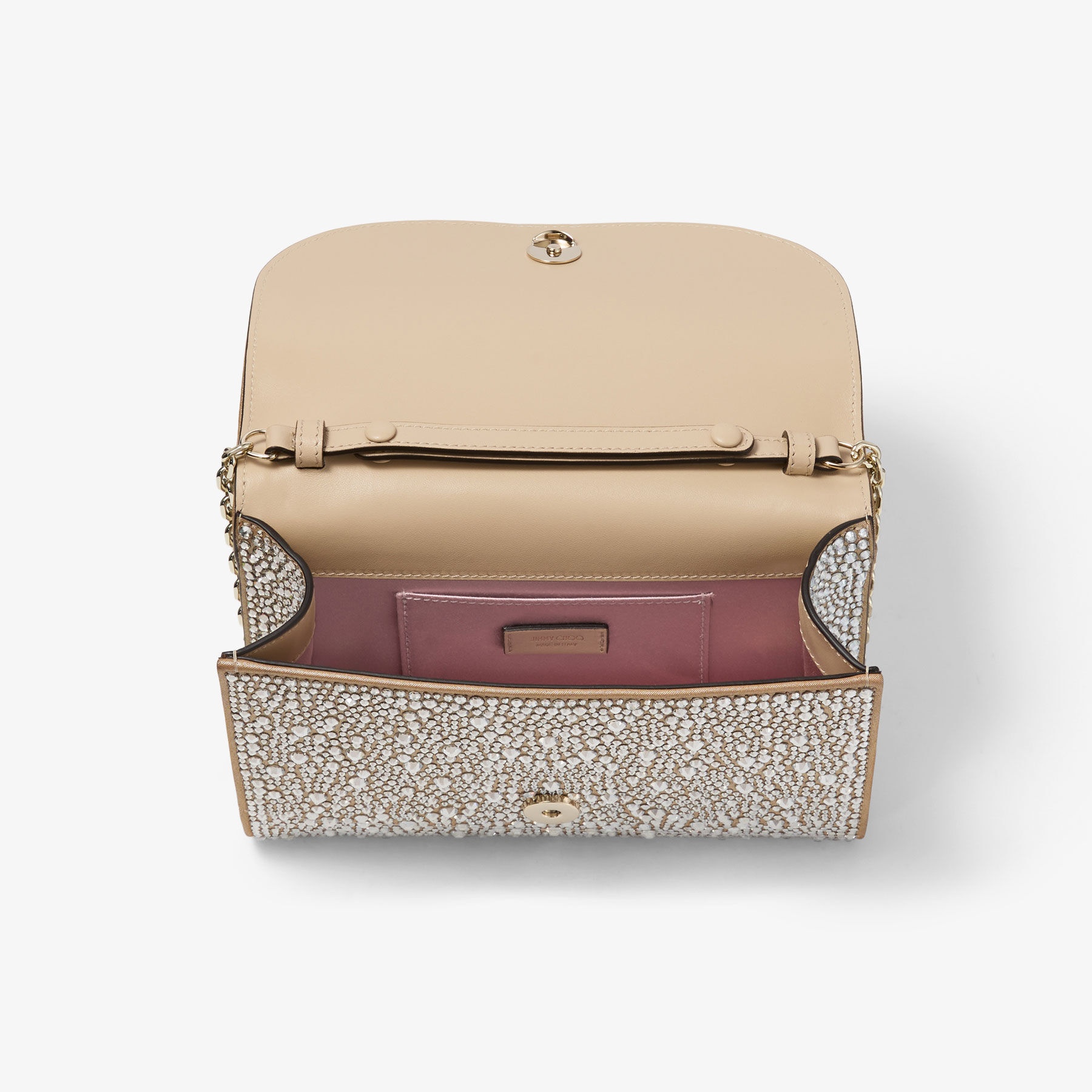 Curve Clutch
Gold Shimmer Suede Clutch Bag with Hotfix Crystals - 5