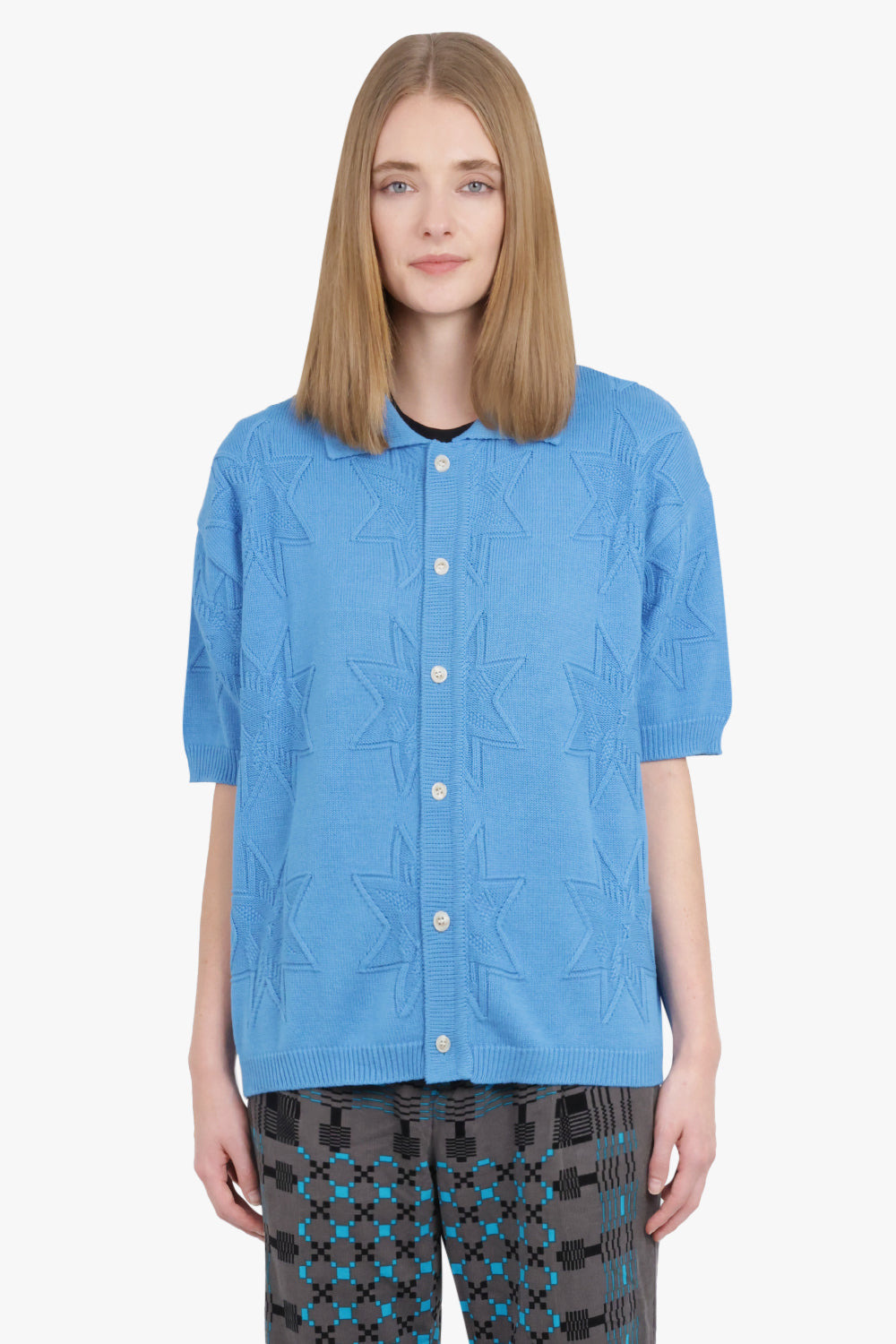 STARFISH JACQUARD HALF KNIT CARDIGAN | BLUE - 7