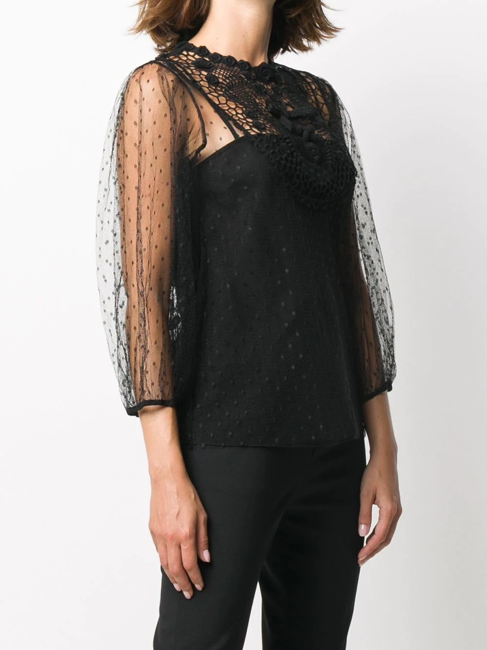 sheer-panel round-neck blouse - 3