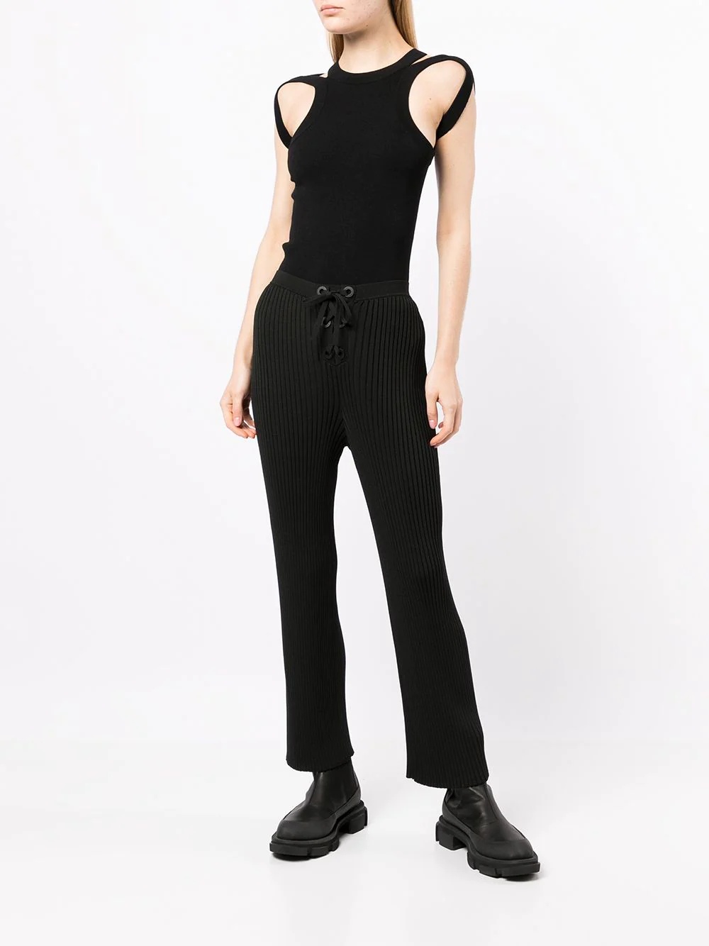 ribbed lace-up trousers - 2