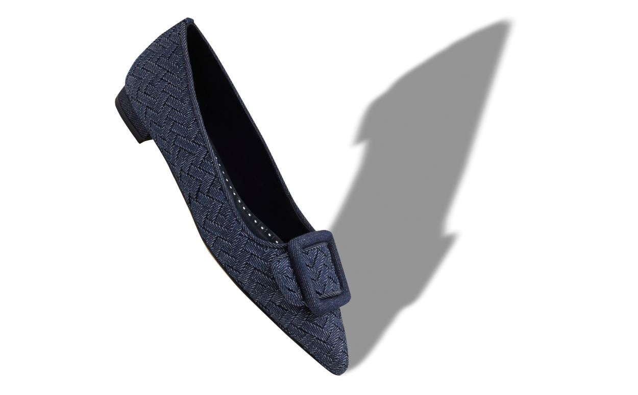 Dark Blue Chambray Buckle Detail Flat Pumps - 2