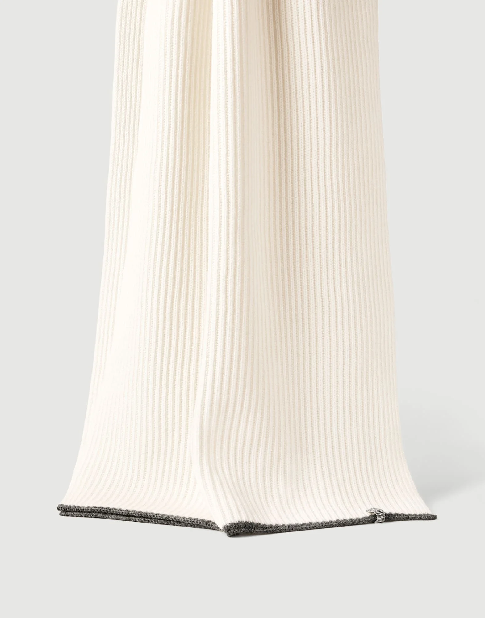 Cashmere English rib knit scarf with monili - 1
