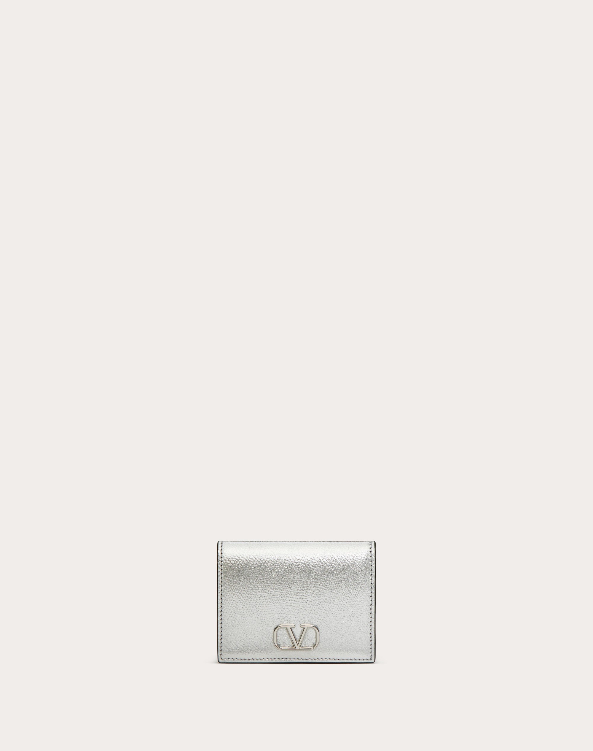 VLOGO SIGNATURE METALLIC GRAINY CALFSKIN COMPACT WALLET - 1
