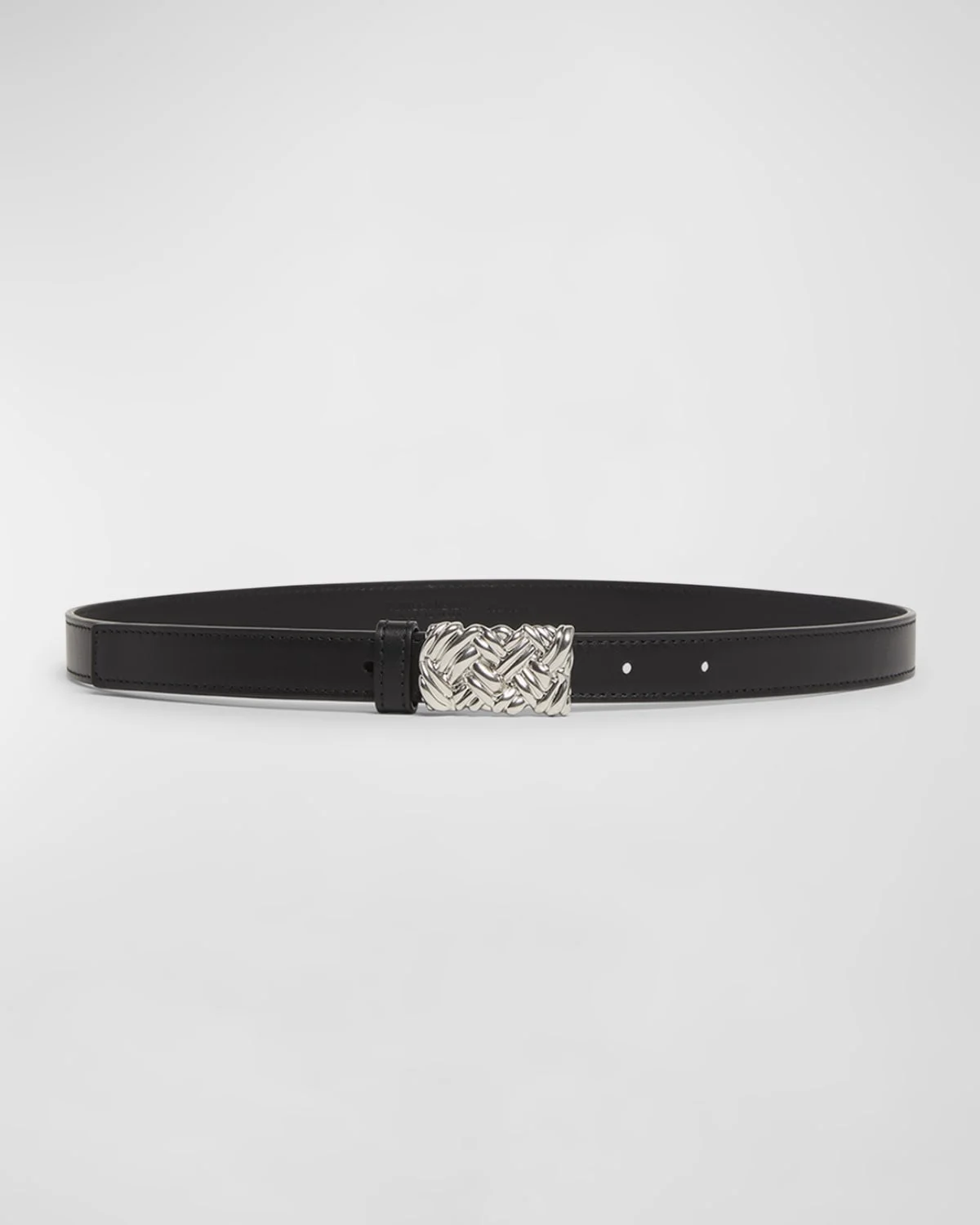 Woven Buckled Leather Skinny Belt - 1